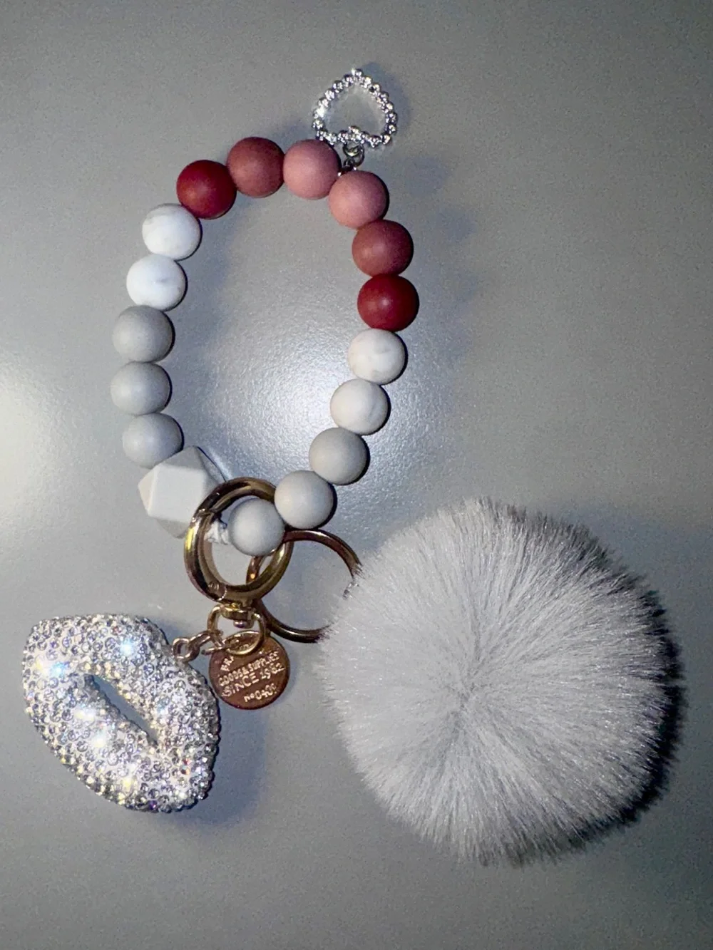 Silicone Beaded Keychain Wristlet Women’s Cute Key Ring Purse Bag Charm NWT